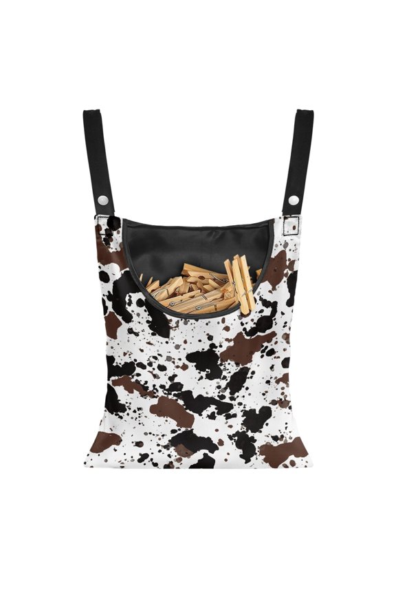 Brown Cow Print Clothespin Organizer Bag 2 PCS Clothespin Bags with Hanging Hook Clothes Pin Storage Organizer with Large Opening Clothespin Bag, 14.5 x 12 Inch