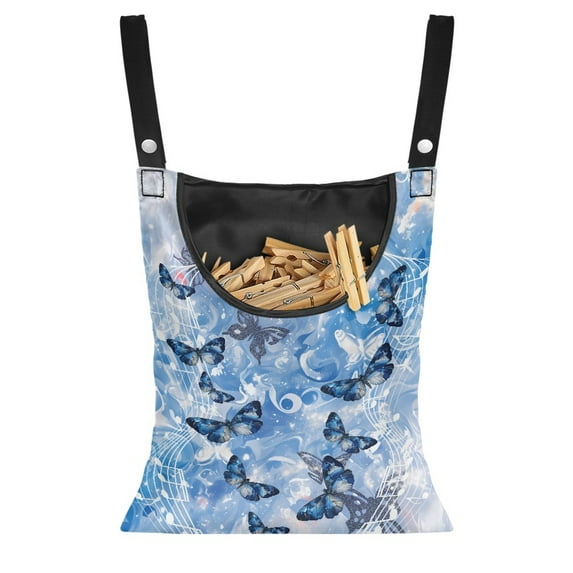 SEANATIVE Butterfly Clothespin Bag with Hanging Hook Aesthetic Clothes Pin Holder 2 Pcs Waterproof Clothes Pin Hanging Bag Clothespin Storage Organizer with Large Opening