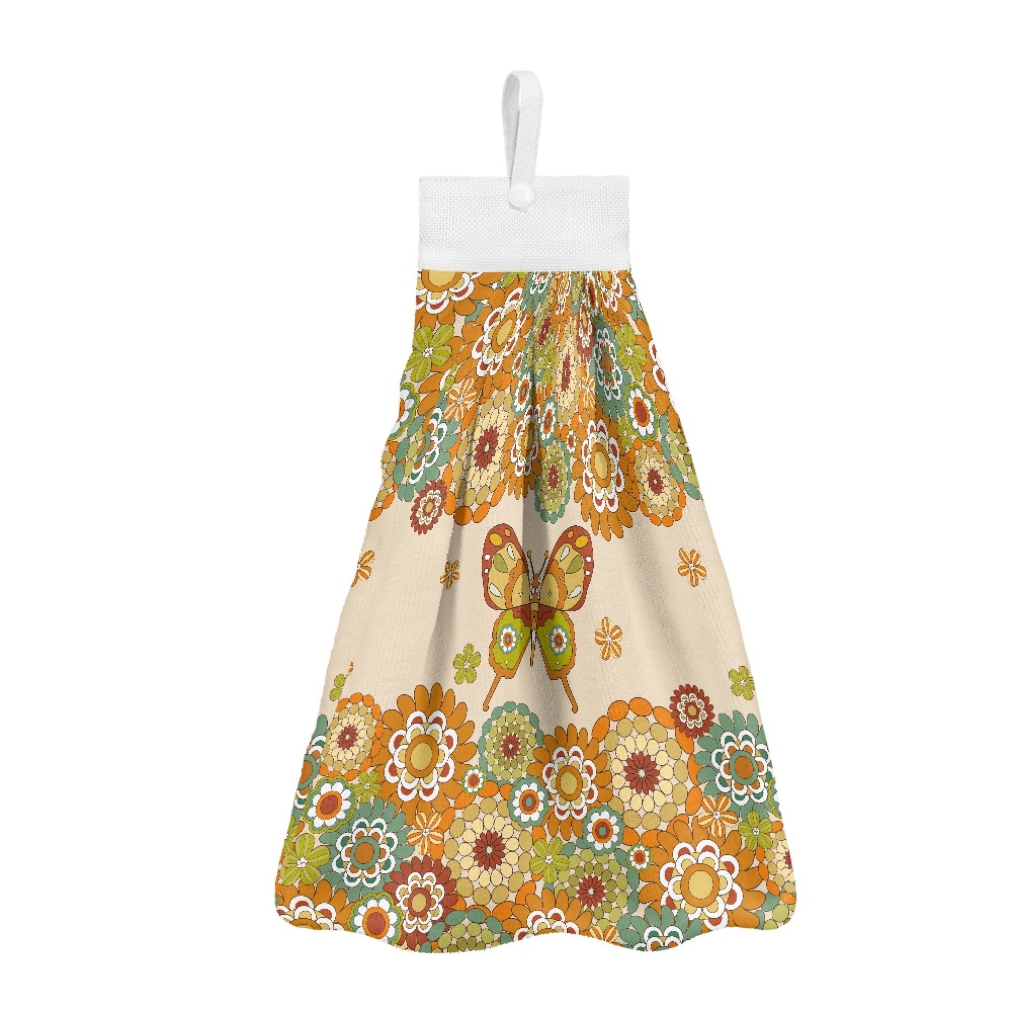 SEANATIVE Butterfly Hand Towels for Bathroom Mandala Hand Towel with Button Loop Highly Absorbent Tie Towel Fast Drying Hang Towel Gym Hotel Spa Hand Drying Puff Washable Dish Wipe Cloth 2 Pcs