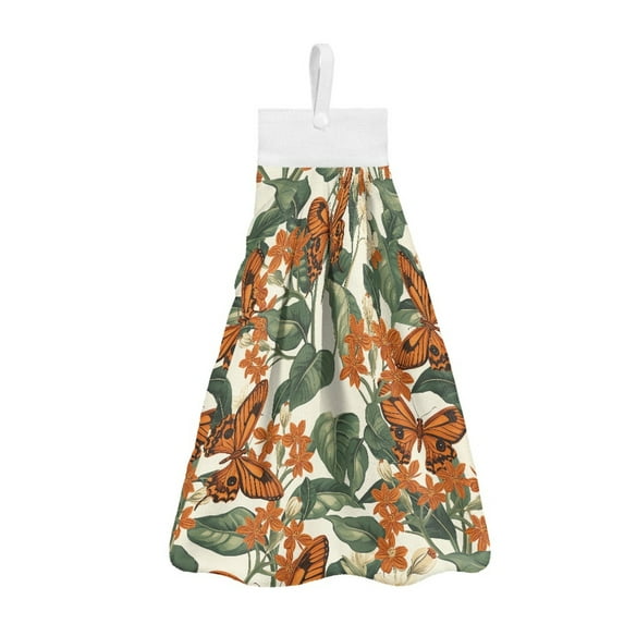 SEANATIVE Butterfly Hand Towels with Handing Loops Green Leaves Hanging Hand Towels for Bathroom Absorbent Kitchen Tie Towels Set of 2 Hanging Dish Towel Home Decor Accessories