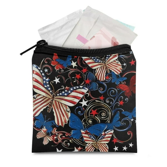 SEANATIVE Butterfly Sanitary Napkin Storage Bag American Flag Feminine Period Kit Bag for Women Ladies Mini Cosmetic Bag for Purse Sanitary Napkin Bag,4 of July