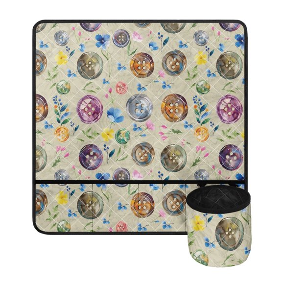 SEANATIVE Button Pattern Sewing Machine Mat for Table with Pockets for Sewing Accessories Dust Resistant Muffling Mats Reduce Vibrations, Movements and Slipping