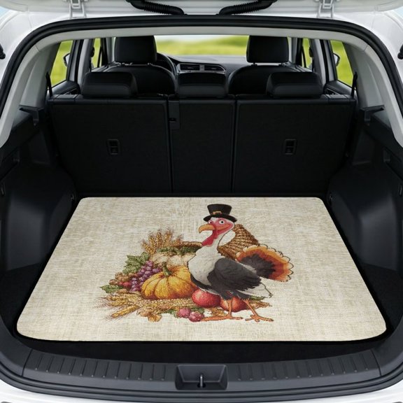 SEANATIVE Car Cargo Liner Anti-Slip Backing All Weather Trunk Mats Protection Cargo Mat Washable Decorative Scratch-Resistant Auto Trunk Mat for Dogs Cats, Thanksgiving Turkey Pattern Beige