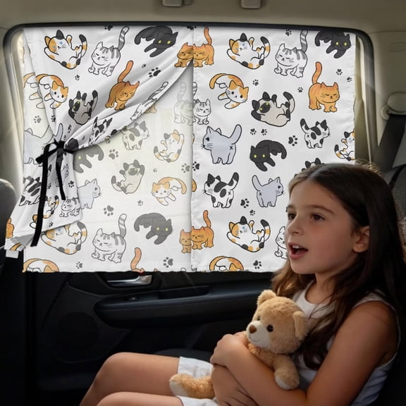 SEANATIVE Car Side Window Sunshades Double Layers Car Window Shade for Kids UV Blocker Privacy Protection Magnetic Side Window Sun Shade UV Blocker Covers, Cartoon Cat Paw White
