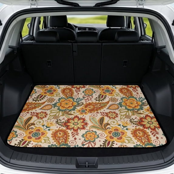 SEANATIVE Car Trunk Mat Universal Fit Auto Trunk Liner Trunk Protection Cargo Liner Scratch-Resistant Auto Interior Accessories for SUVs, Sedans, Trucks, Paisley Floral Beige