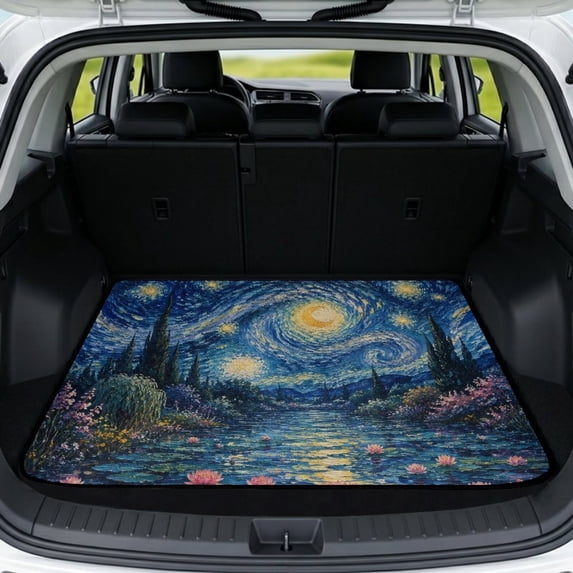 SEANATIVE Car Trunk Mat All Weather Protection Cargo Liner with Non-Slip Backing, Pet-Friendly Scratch-Resistant Auto Accessories for SUV Truck Van, Starry Night Water Lily Pattern