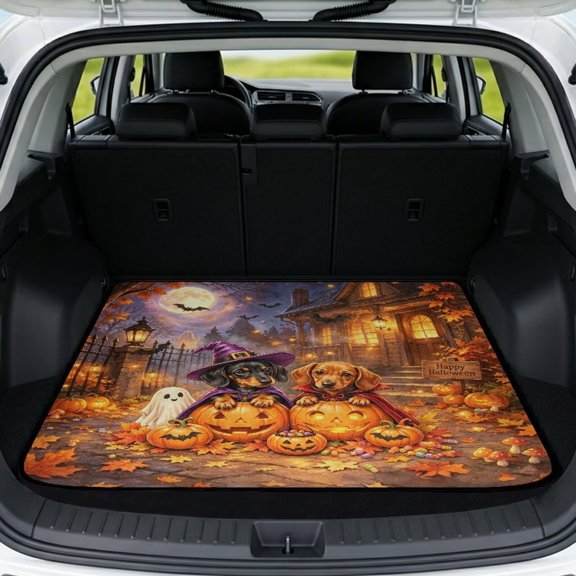 SEANATIVE Cargo Liner Stain-Resistant Protective Pet Cargo Mat Car Trunk Protector, Scratch-Proof Rear Mat for SUV Truck, Car Accessories for Halloween, Dachshund Dog Pumpkin Ghost Print