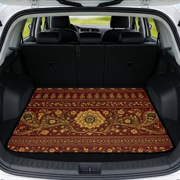 SEANATIVE Cargo Liner Stain-Resistant Protective Pet Cargo Mat Car Trunk Protector, Scratch-Proof Rear Mat for SUV Van Truck, Durable Car Accessories, Red-Brown Gold Floral