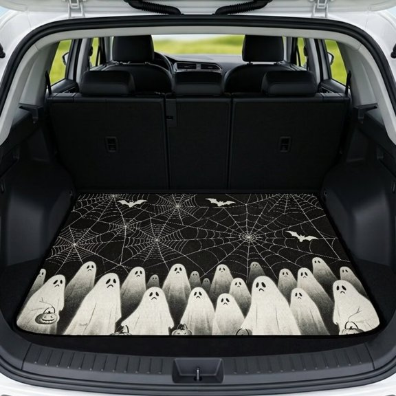 SEANATIVE Cargo Liner Universal Size Car Trunk Mat for Halloween Rear Trunk Protector All Weather Cargo Mat Compatible with Most Vehicles 29"x39", Ghost Spider-Web Print