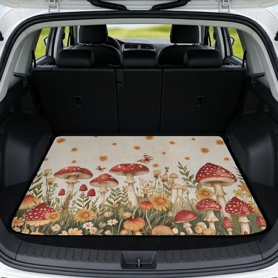 SEANATIVE Cargo Mat 29x39 Inch Non-Slip Trunk Liner All Weather Protection Rear Cargo Pad for Cars SUVs, Anti-Scratch Durable Auto Interior Mat for Dogs Pets, Mushroom Floral Beige