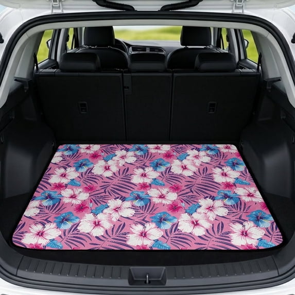 SEANATIVE Cargo Mat 29x39 Inch Non-Slip Trunk Liner All Weather Protection Rear Cargo Pad for Cars SUVs, Anti-Scratch Durable Auto Interior Mat for Dogs Pets, Tropical Hibiscus Flower Pink