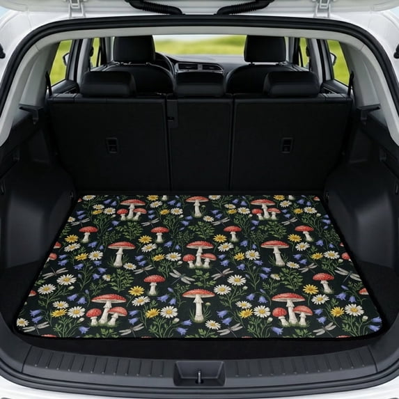 SEANATIVE Cargo Mats Anti-Slip Backing All Weather Trunk Protection Cargo Liner Washable Trunk Mat Decorative Scratch-Resistant Auto Interior Mat for Dogs Cats, Mushroom Floral Daisy Print