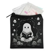 SEANATIVE Cartoon Ghost Sanitary Napkin Storage Bag for Women Portable Sanitary Pad Bags Pouch with Zipper Soft Mini Cosmetic Bag for Purse First Period Gifts for Girls