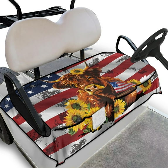 SEANATIVE Cattle Golf Cart Seat Cover American Flag Golf Cart Seat Blanket Universal Sports Golf Cart Accessories for Men Women Fits for More 2 Person Seats Golf Carts
