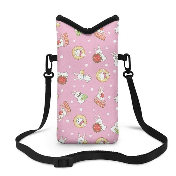 SEANATIVE Cell Phone Bag Water Resistant Small Crossbody Purse Bag with Shoulder Strap for Women Men, 8'' x 4'', Portable Mobile Phone Protection Bag Phone Pouch, Cute Rabbit Cake Donut Love Pink