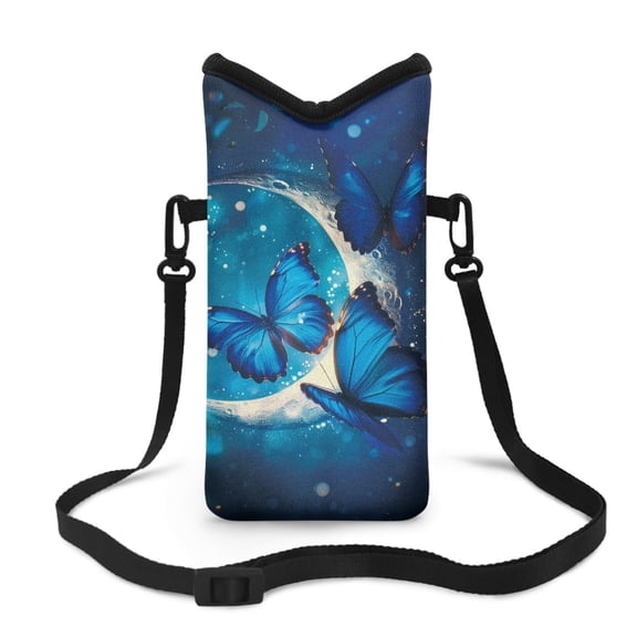 SEANATIVE Cell Phone Bag for Women Men Waterproof and Shockproof Phone Pouch Small Crossbody Bag Protective Smartphone Bag with Shoulder Strap, 8 x 4 inch, Blue Butterfly Moon
