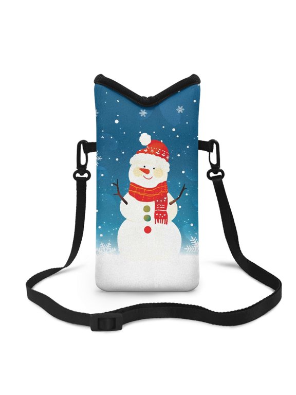 Cell Phone Bag for Women Men Waterproof and Shockproof Phone Pouch Small Crossbody Bag Protective Smartphone Bag with Shoulder Strap, 8 x 4 inch, Snowman Snow Christmas Blue