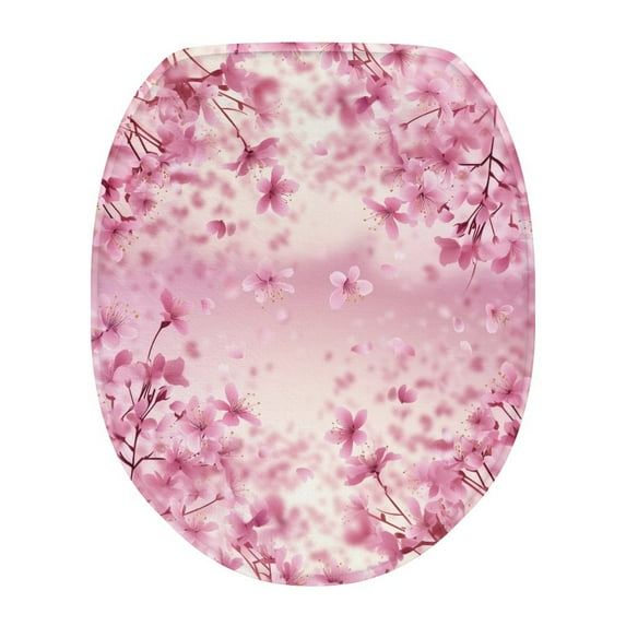 SEANATIVE Cherry Blossom Toilet Seat Cover Pink Soft Toilet Seat Lid Covers Oval Washable Elongated Toilet Seat Lid Cover for Bathroom Thick Toilet Decoration Cover