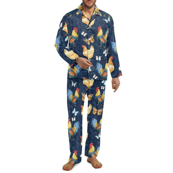 SEANATIVE Chicken Butterfly Pajama Pants Men 2 Piece Long Sleeve Top and Pants Loungewear Size XL Sleepwear Pajamas Set for Men Crew Neck Men Pajamas Set with Pockets