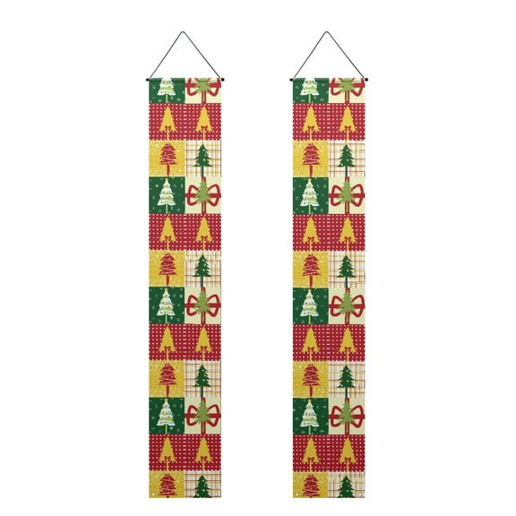 SEANATIVE Chirstmas Porch Banners for Front Door Xmas Buffalo Grid Hanging Porch Flag for Outside Fall Porch Signs and Decor Outdoor Set 2 Piece