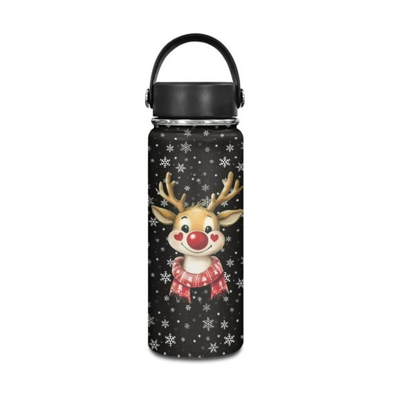 SEANATIVE Christmas 18oz Water Bottle Vacuum Insulated Stainless Steel Water Flask Reindeer Snowflake Leak Proof Travel Drink Mug Metal Canteen Hot Cold Water Bottles