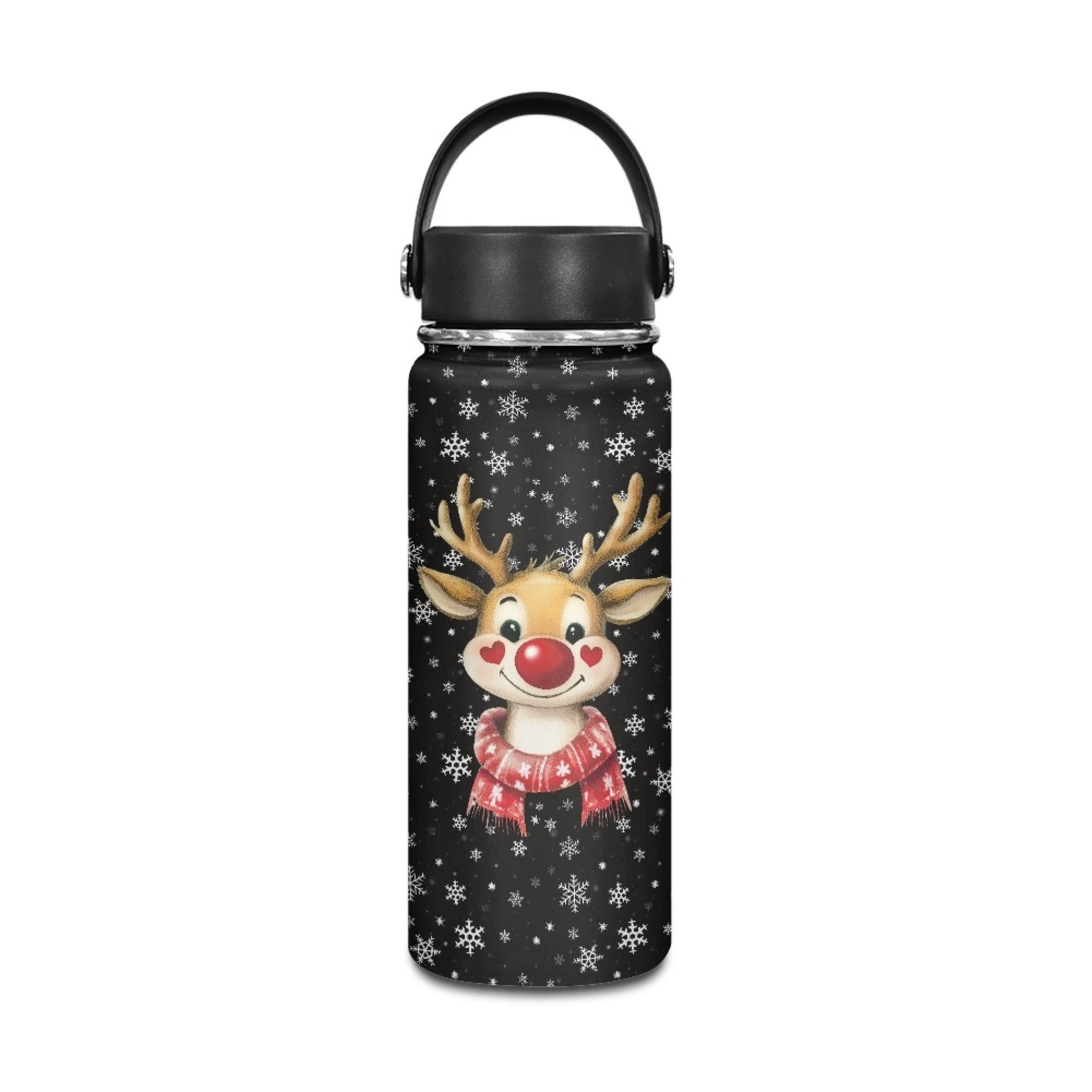SEANATIVE Christmas 20oz Water Bottle Vacuum Insulated Stainless Steel Water Flask Reindeer Snowflake Leak Proof Travel Drink Mug Metal Canteen Hot Cold Water Bottles