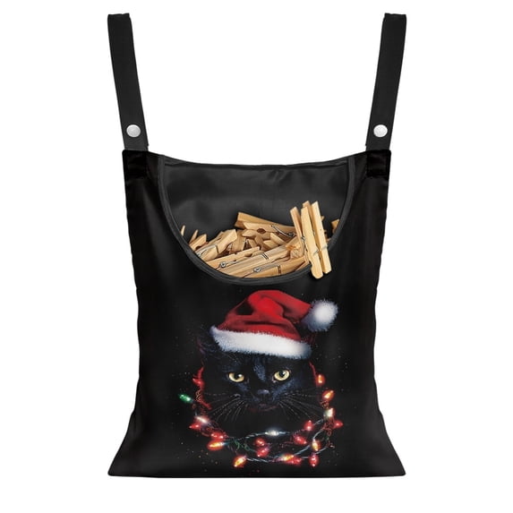 SEANATIVE Christmas Black Cat Clothespin Storage Bags 2 Piece Laundry Clothespin Bag Home Decor Clothespin Bag with Large Opening Hanging Storage Organizer for Outdoor