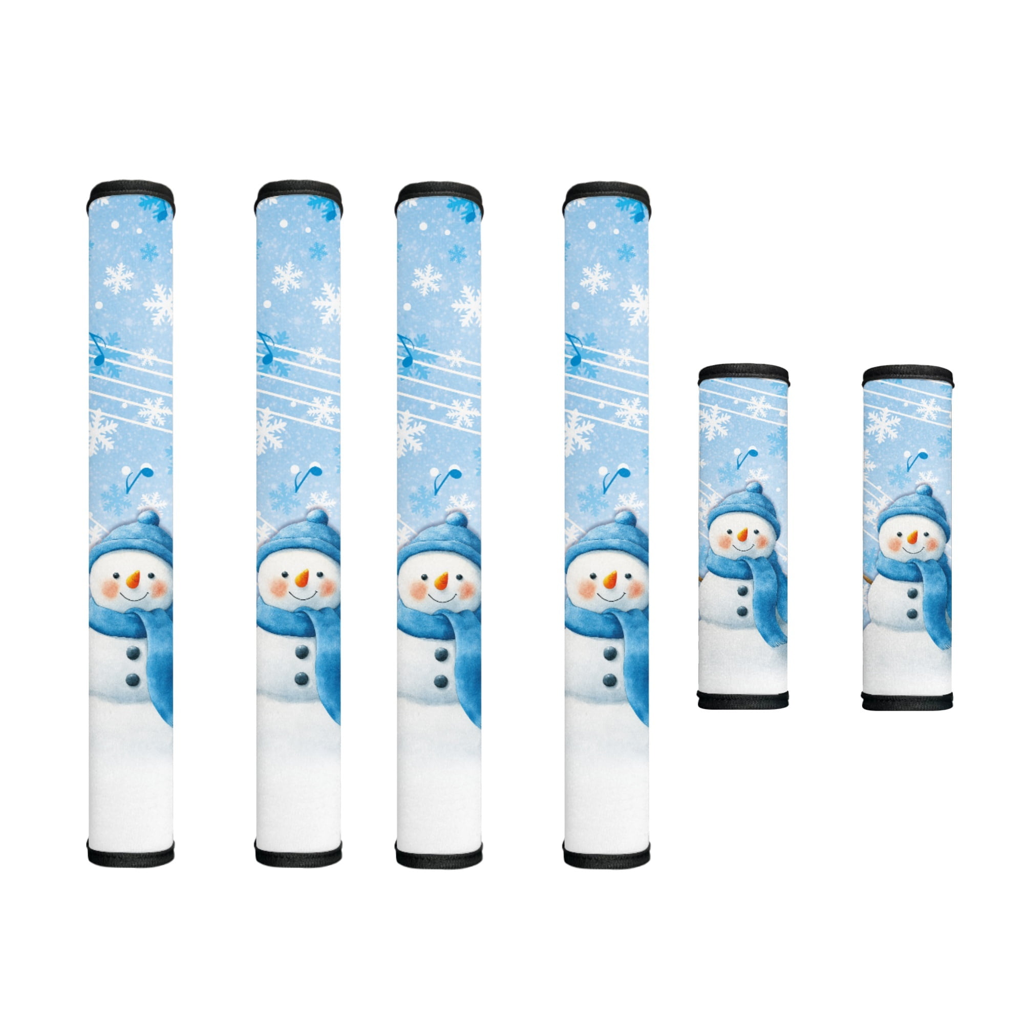 SEANATIVE Christmas Decor Refrigerator Oven Door Handle Covers Set of 6 Decorative Handle Sleeves Protector for Kitchen Oven Dishwasher Microwave, Snowman Snowflake Musical Note Blue