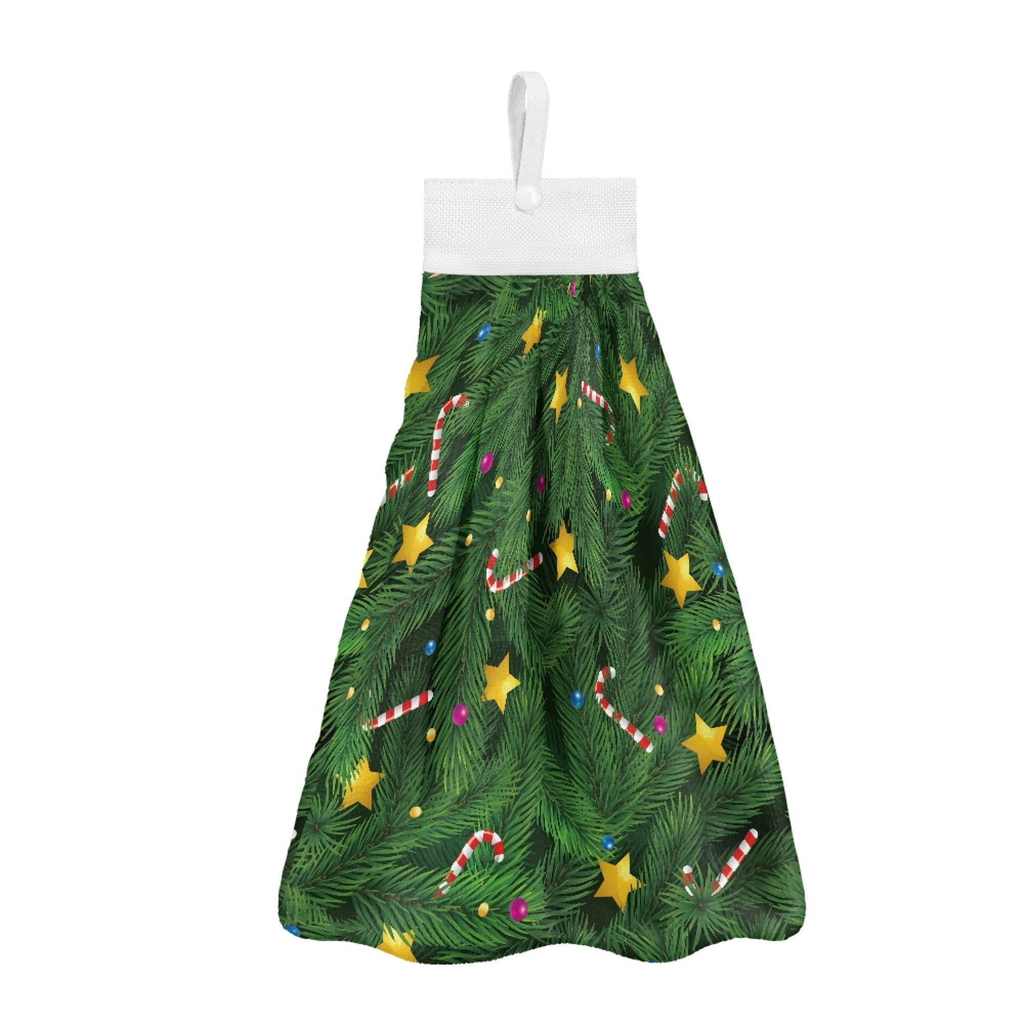 SEANATIVE Christmas Hand Towels for Bathroom Set of 2 Candy Canes Hand Towels for Kitchen Home Decoration Green Fast Drying Hang Towel with Hanging Loops Buttons Farmhouse Xmas Decor