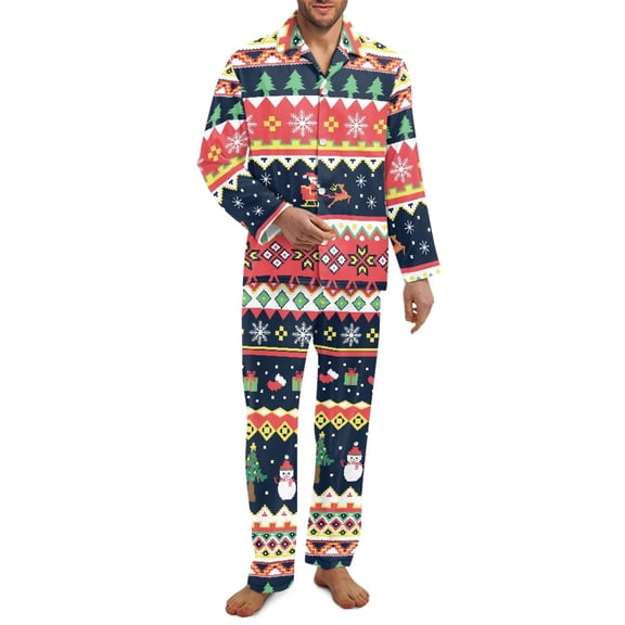 SEANATIVE Christmas Pajamas Pants Men Set 2 Piece Snowman Santa Claus Sleepwear with Pockets Size S Button Front Pajamas for Men Long Sleeve Pj Xmas Pajamas for Men