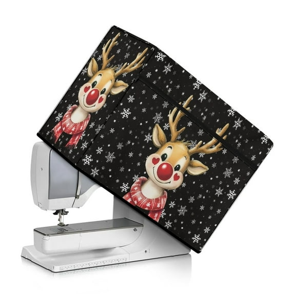 SEANATIVE Christmas Reindeer Cover for Sewing Machine Xmas Sewing Machine Cover Protective Dust Cover for Sewing Machine with Pockets for Most Standard Sewing Machines