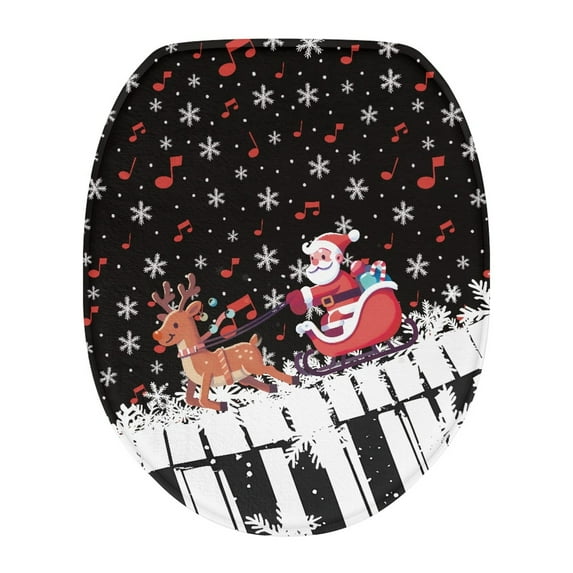 SEANATIVE Christmas Santa Toilet Seat Lid Cover Xmas Reindeer Toilet Lid Covers for Bathroom Round Decor Toilet Seat Cover Protector Fits Most Toilet Lids