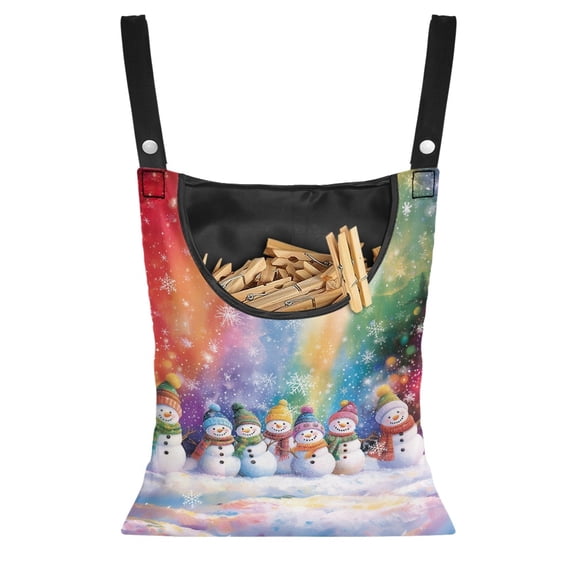 SEANATIVE Christmas Snowman Clothes Pins Bag Colorful Galaxy Clothespin Bags Hanging Outdoor Clothes Pin Hanging Bag Soft Clothespin Organizer Hanging Decoration