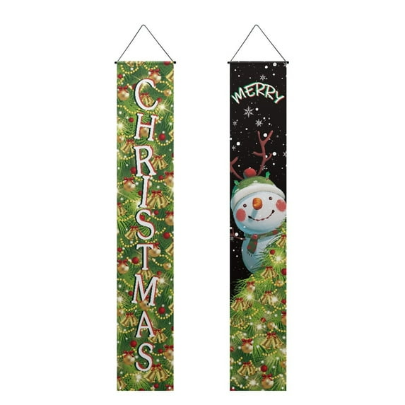 SEANATIVE Christmas Snowman Door Banners 2 Piece Door Porch Sign Hanging Banner Flag Xmas Tree Door Decor Indoor Outdoor Holiday Party Decorations 70.9 x 12.6 Inch