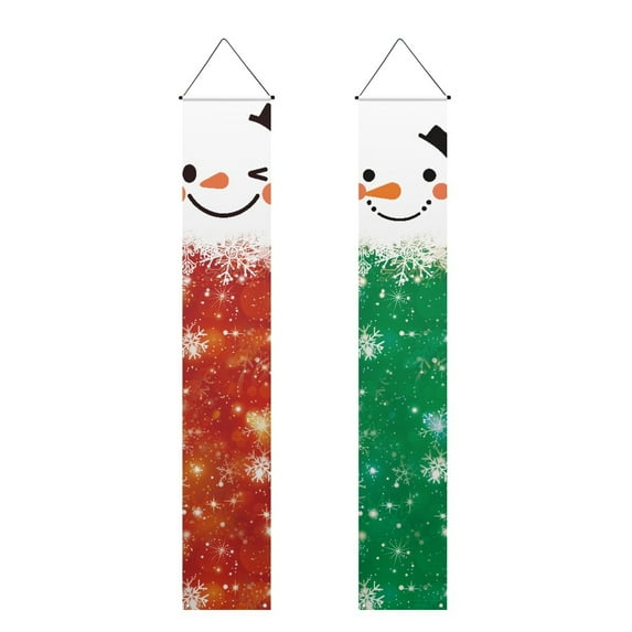 SEANATIVE Christmas Snowman Porch Banners Set of 2 Door Banner Hanging Banner Vertical Sign for Front Door Porch Home Yard Decor 70.9x12.6 Inch Holiday Farmhouse