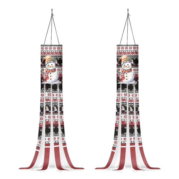 SEANATIVE Christmas Snowman Windsocks Flag Wind Socks with Tails 2 PCS Outdoor Hanging Xmas Snowflake Decoration for Home Yard Patio Lawn Garden Tree Party Supplies