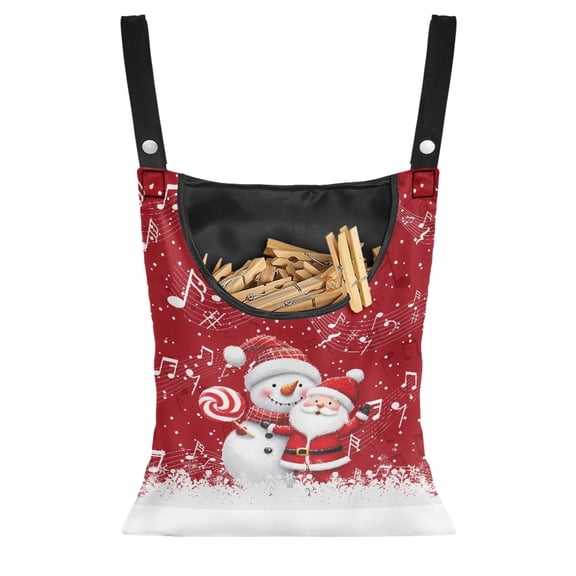 SEANATIVE Christmas Summer Clothes Pin Bag Santa Snowman Clothespin Bags Holder Soft Clothespin Holder Clothespin Bag for Clothesline Outdoor 14.5 x 12 Inch