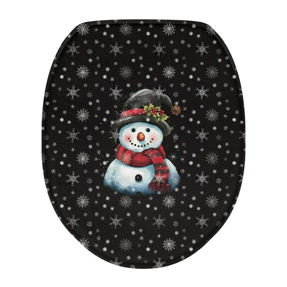 SEANATIVE Christmas Toilet Seat Covers for Bathroom Holly Snowman Elongated Toilet Lid Covers with Elastic Edge Toilet Dust Cover for Home Bathroom Decor Accessories