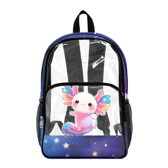 SEANATIVE Clear Backpack for Boys Girls Clear Backpacks Transparent Daypack with Adjustable Straps, See Through Book Bag Back to School Essentials, Axolotl Galaxy Violet