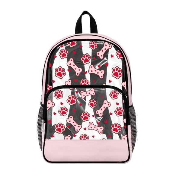 SEANATIVE Clear Backpack for Boys Girls Clear Backpacks Transparent Daypack with Adjustable Straps, See Through Book Bag Back to School Essentials, Paw Bone Pink