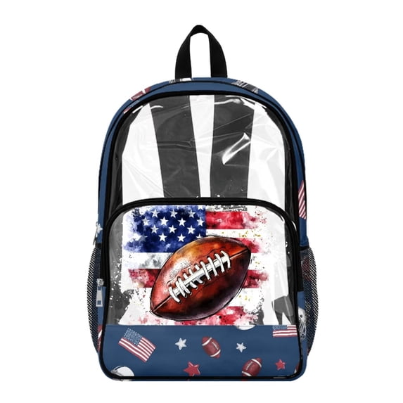 SEANATIVE Clear Backpack for Elementary Middle High School Kids Teen Boy Girl Bookbag Clear Bags Lightweight PVC Transparent Bag for Back to School, American Football Navy Blue