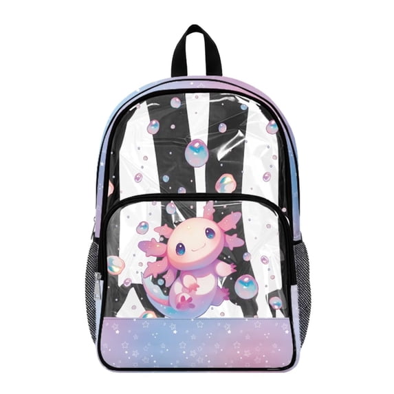 SEANATIVE Clear Backpacks for Boys Girls Large Capacity Kids Stylish Transparent Bookbag Clear Bags Teens PVC School Backpack School Supplies, Cute Axolotl Bubble Pattern Violet
