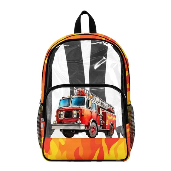 SEANATIVE Clear Backpacks for Boys Girls Large Capacity Kids Stylish Transparent Bookbag Clear Bags Teens PVC School Backpack School Supplies, Fire Truck Pattern