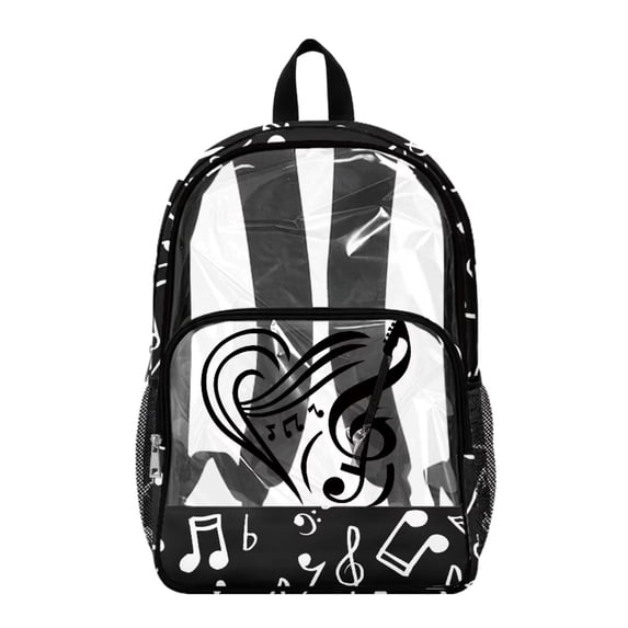 SEANATIVE Clear Backpacks for Boys Girls Large Capacity Kids Stylish Transparent Bookbag Clear Bags Teens PVC School Backpack School Supplies, Treble Clef Musical Note Black