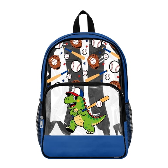 SEANATIVE Clear Backpacks for Girls Boys Preschool Elementary Kids Clear Backpack Transparent Bookbag See Through Daypack PVC Heavy Duty School Bag, Dinosaur Baseball Blue