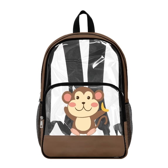 SEANATIVE Clear Bookbag for Girls Boys Transparent Backpack See Through School Daypack PVC Heavy Duty Unisex School Backpack for Teens Kids, Monkey Brown
