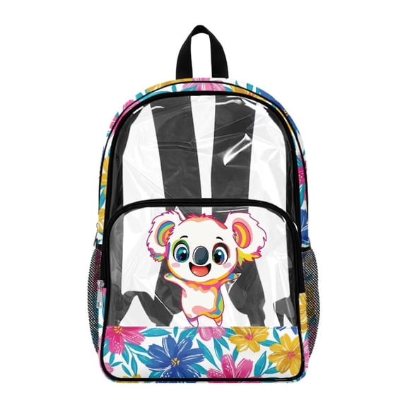 SEANATIVE Clear PVC Backpack for Kids Boys Girls Transparent Bookbag See Through School Daypack Middle High School Backpacks Rucksack Schoolbag, Colorful Koala Flower