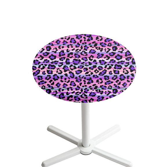 SEANATIVE Cocktail Table Cover Stretch Round Tablecloth with Elastic Edged High Top Table Covers Washable Spandex Round Table Topper Cap for Bar Party 24'' Diameter, Leopard Print Violet Pink