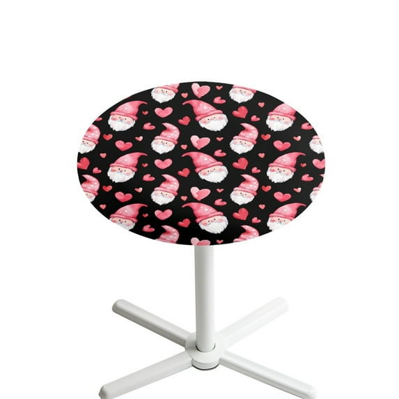 SEANATIVE Cocktail Table Covers 24 Inch Washable Round Table Cloth Cocktail Table Top Cover with Elastic Fit Highboy Tablecloths for Event Graduation Party, Pink Valentine's Day Gnome Love Black