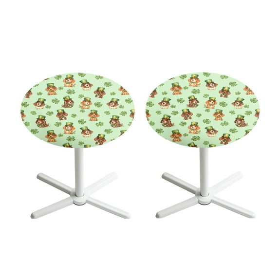 SEANATIVE Cocktail Table Top Cover Set of 2 Lightweight Small Tablecloth Stretch Round Table Topper Cap Covers for Banquets 24 Inch, St. Patrick's Day Clover Leaf Hat Dog Green